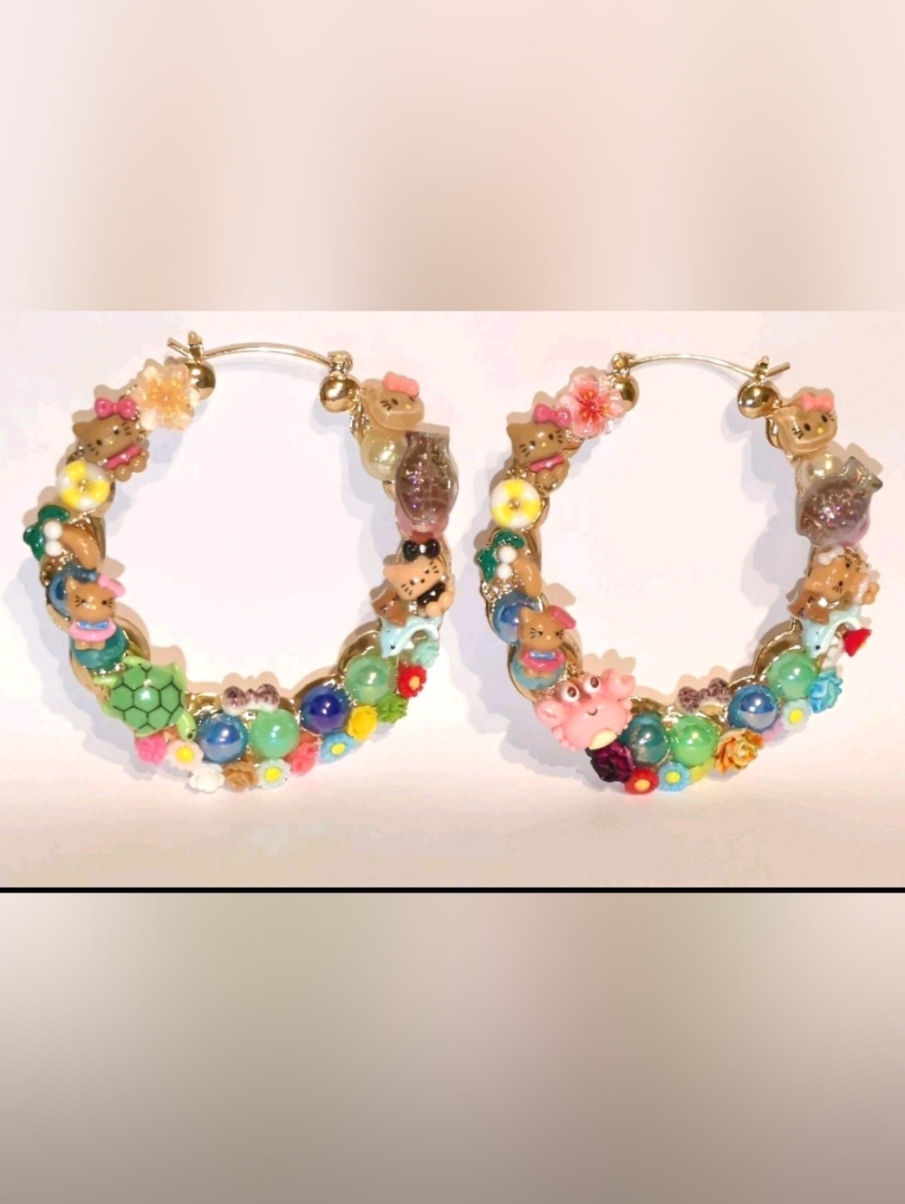 Kitty Under The Sea Hand Crafted Large Hoop Earring - Picture 3 of 17